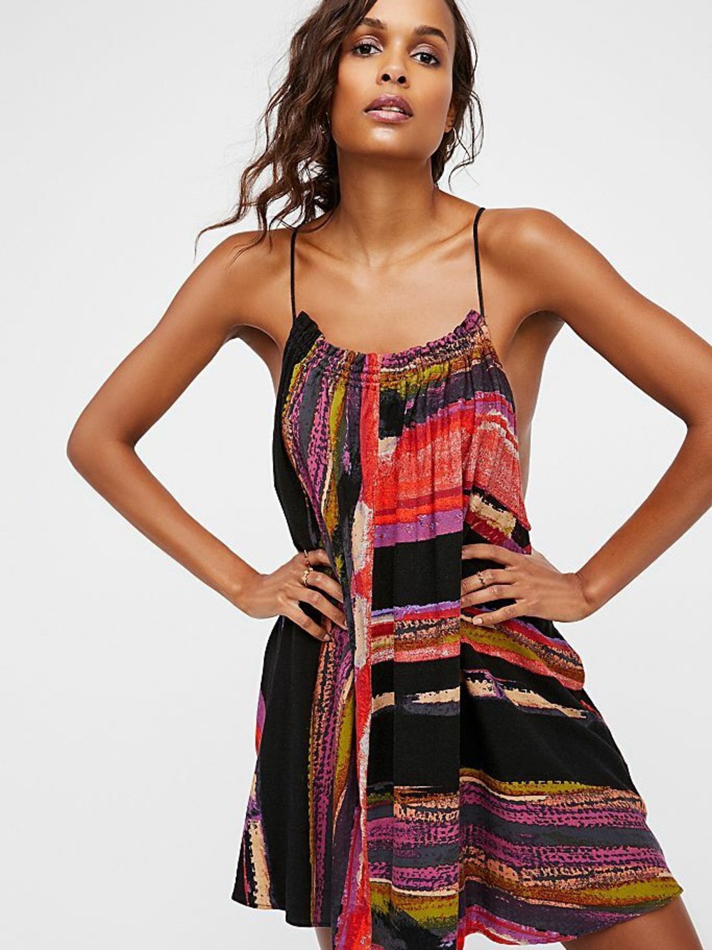 Free People Mini Dress - multi color, boho, spaghetti strap